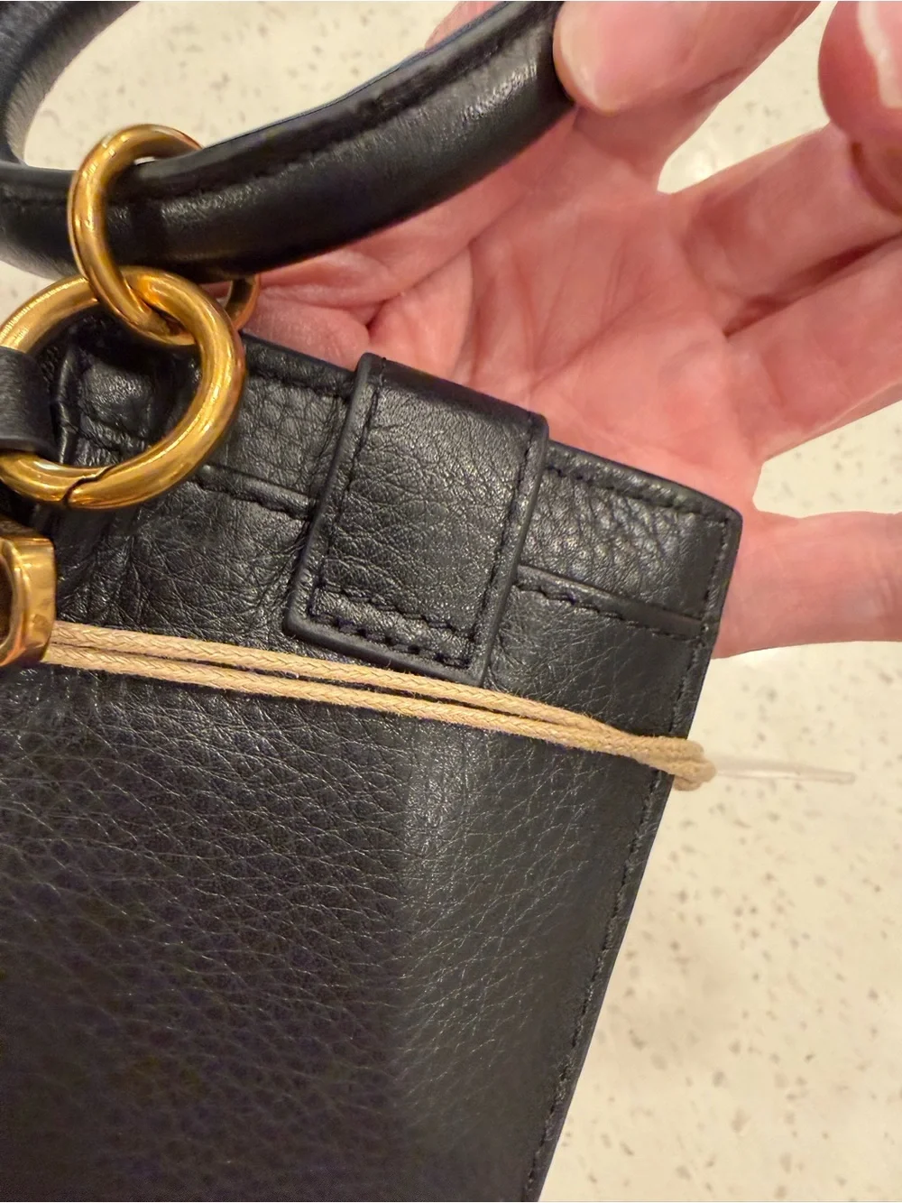 HOBO Black Leather Wristlet Card Case Coin with Gold Stud Accents